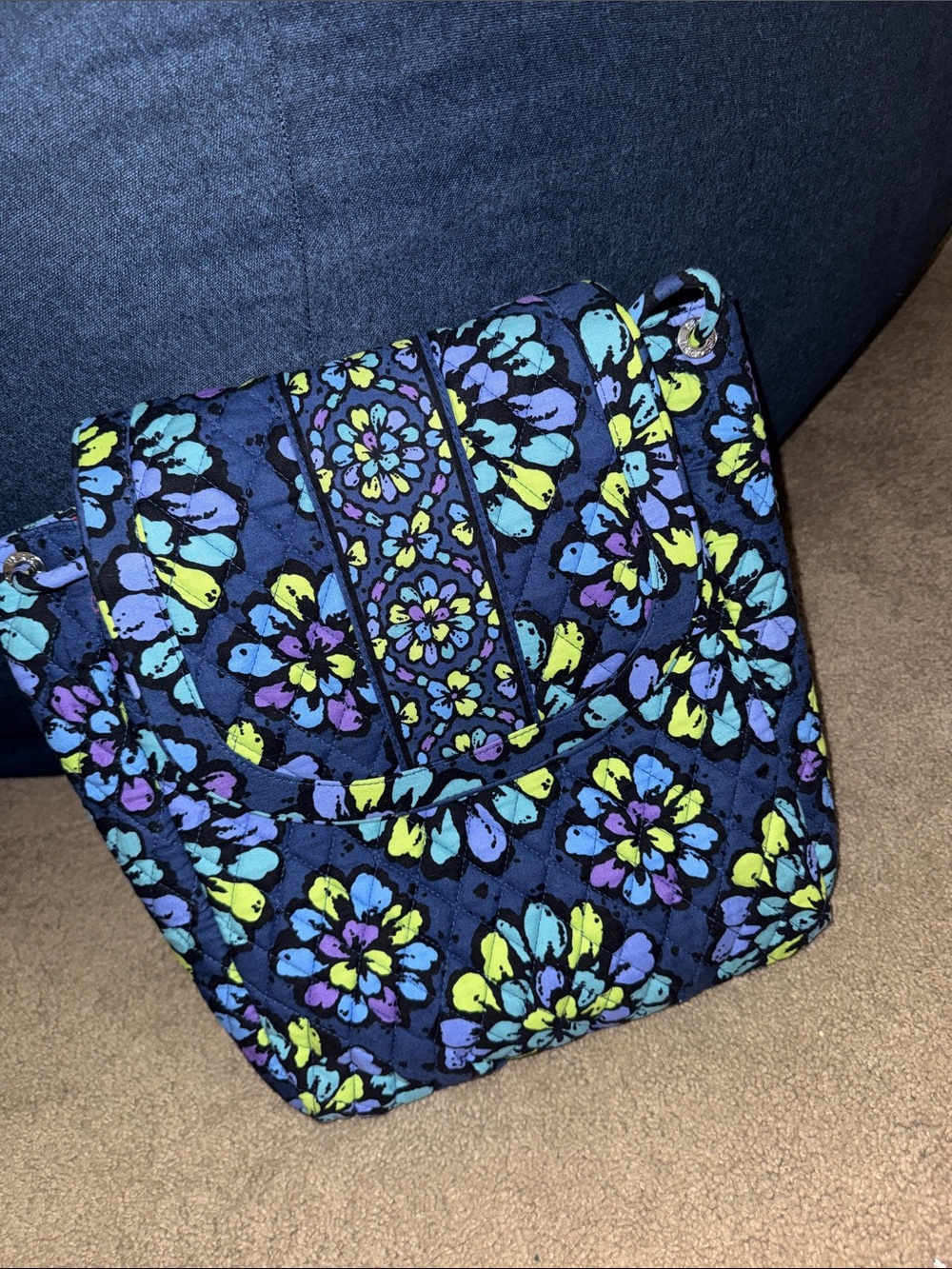 Vera Bradley Navy Quilted Crossbody with Blue, Purple & Lime Floral Print